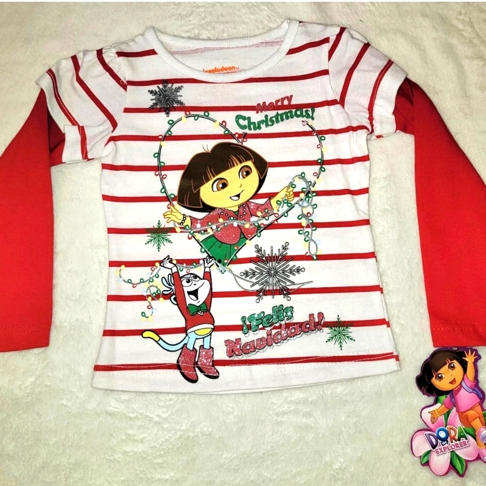 DORA THE EXPLORER Christmas HOLIDAY Top Shirt Size 2T NWT Long Sleeve